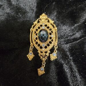 1928 Gold Brooch with Dark Blue and Light Blue Accents Vintage 80's